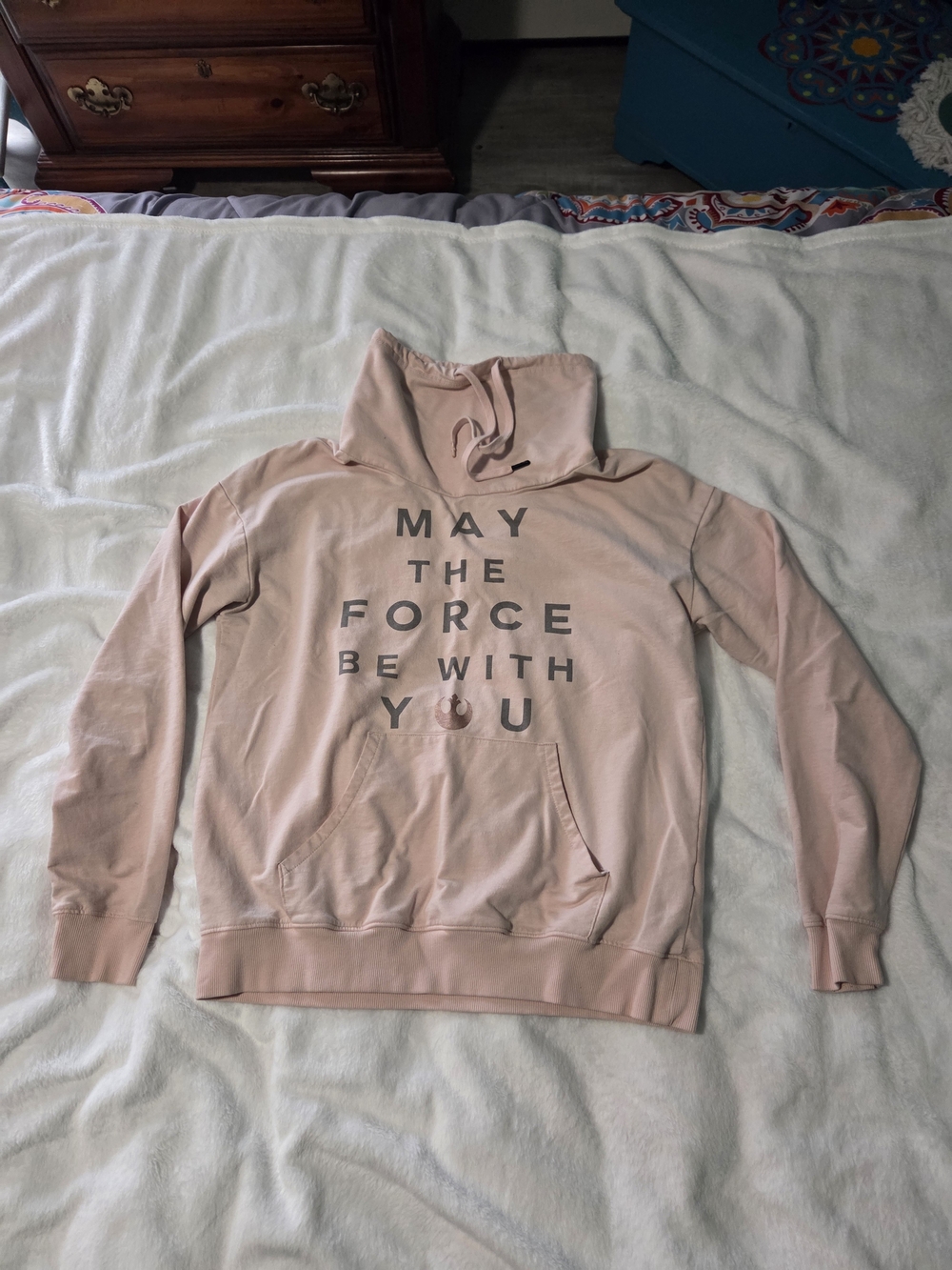 Star Wars Pink Pullover Hoodie with 'May The Force Be With You' Graphic
